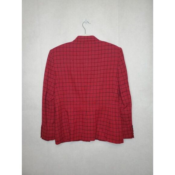 Lauren Ralph Lauren Window Pane Plaid Academia Red Wool Blazer Full Zip Jacket - Picture 8 of 11